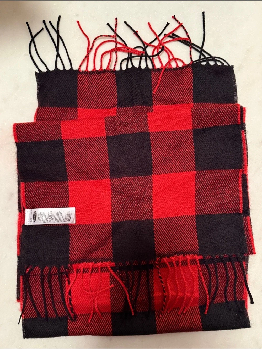 Old Navy 100% Acrylic Red and Black Buffalo Plaid Scarf - 12” x 72”